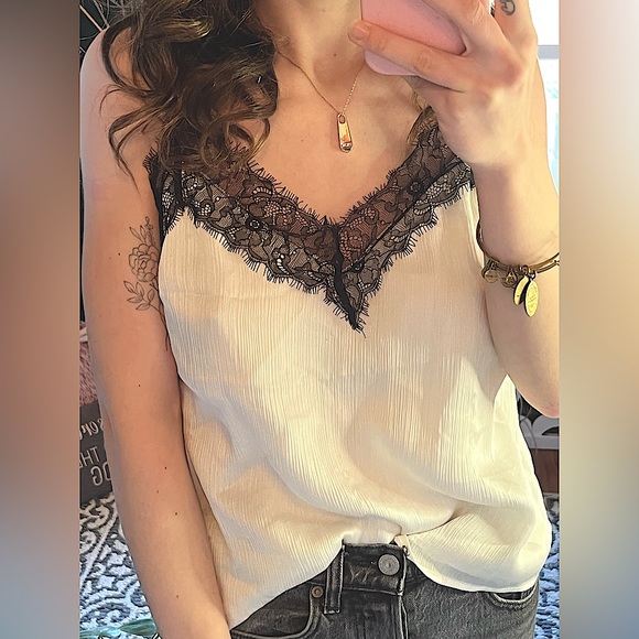 y2k white satin black laced trim cami ✨ - Picture 1 of 2